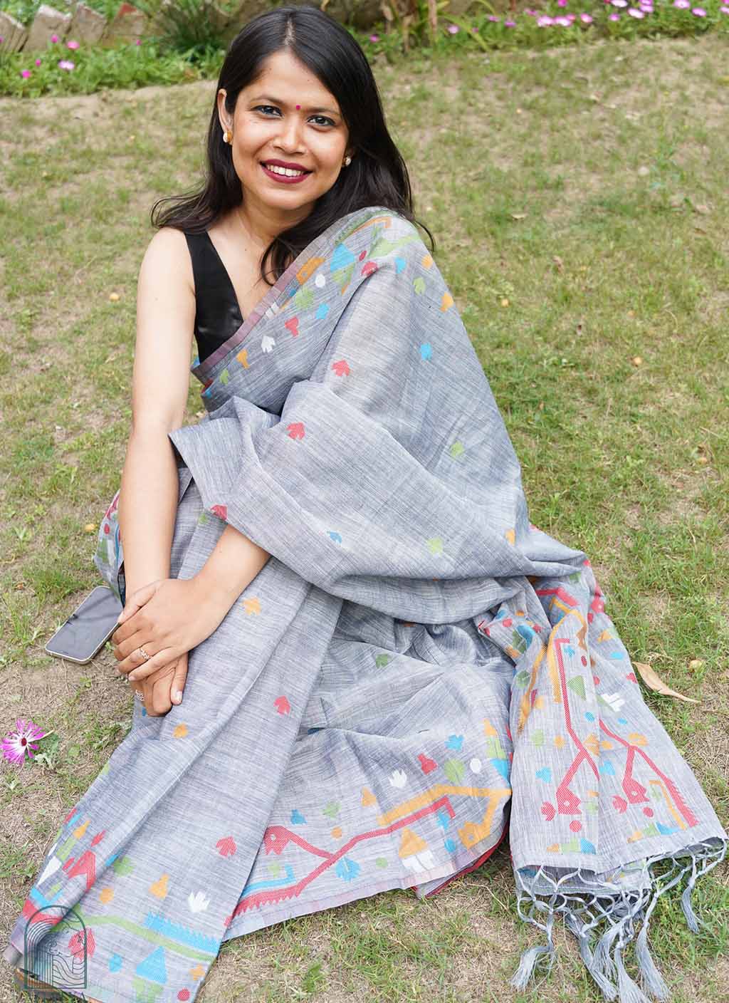 Pure Linen Jamdani Saree