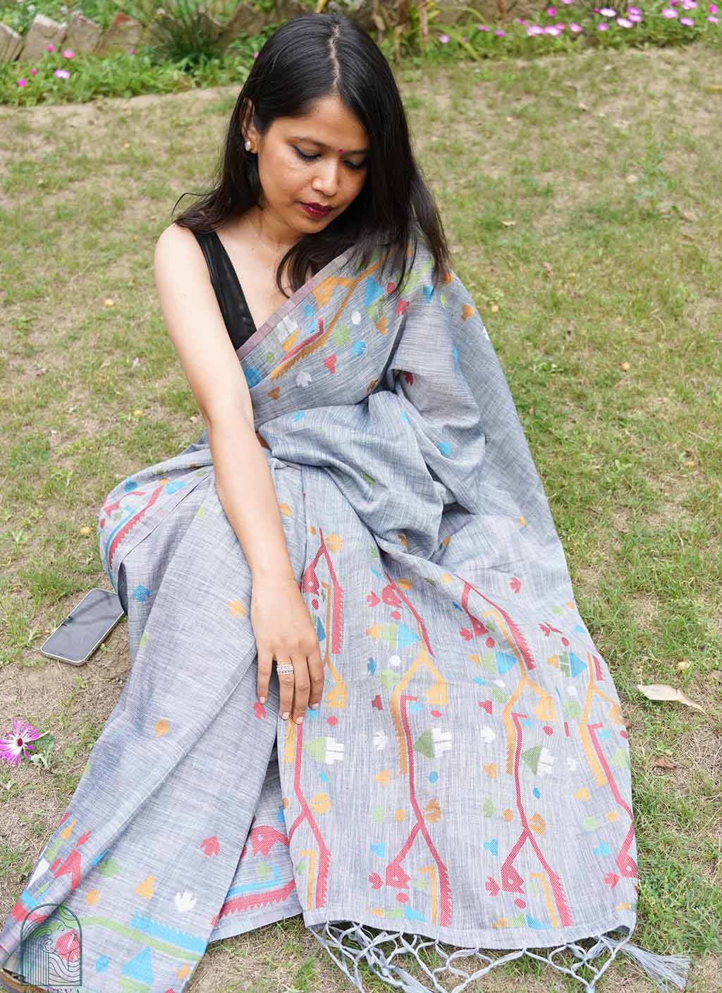 Pure Linen Jamdani Saree