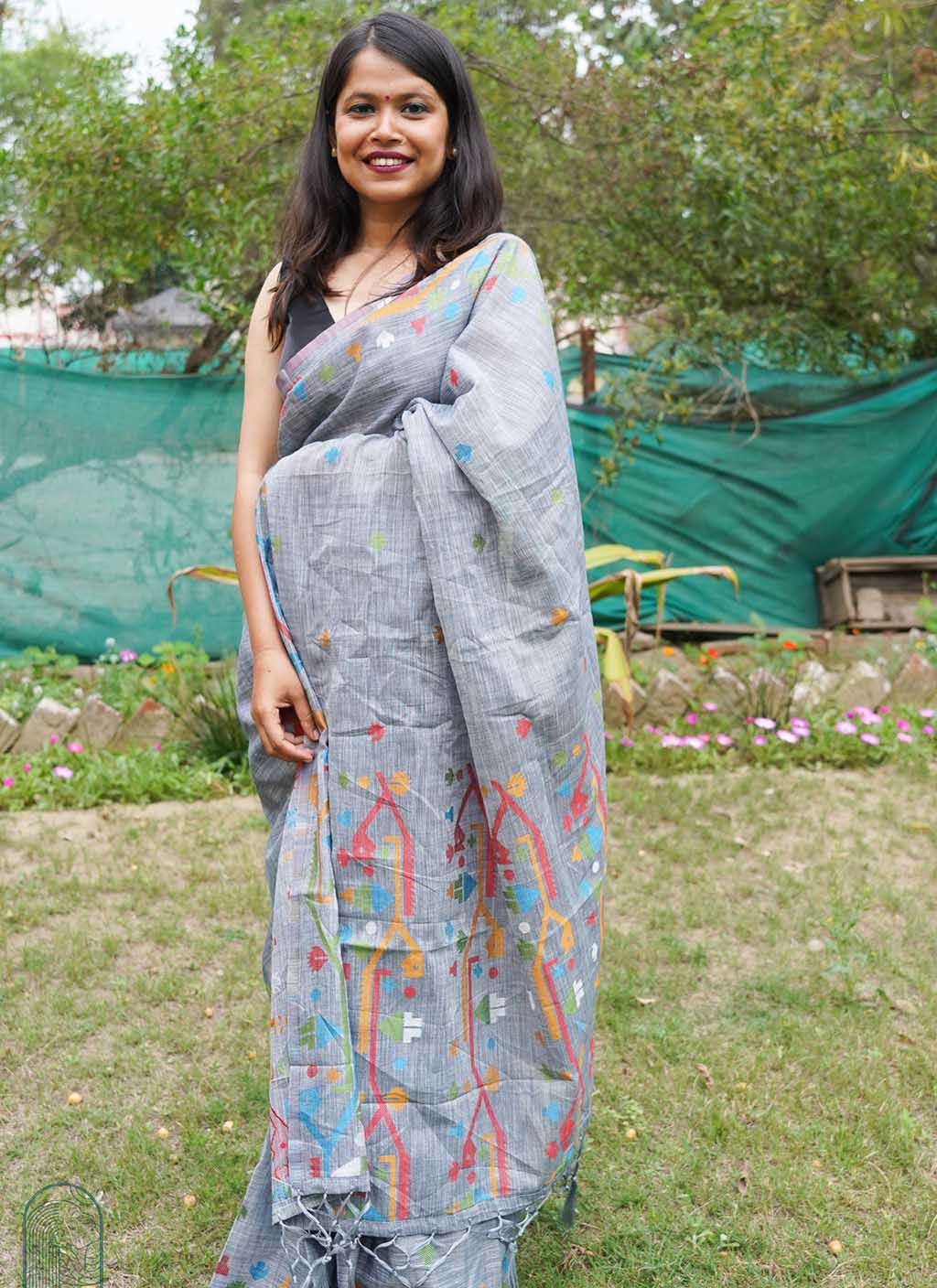 Pure Linen Jamdani Saree
