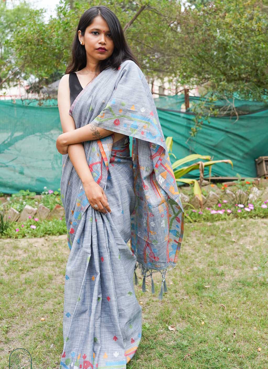 Pure Linen Jamdani Saree