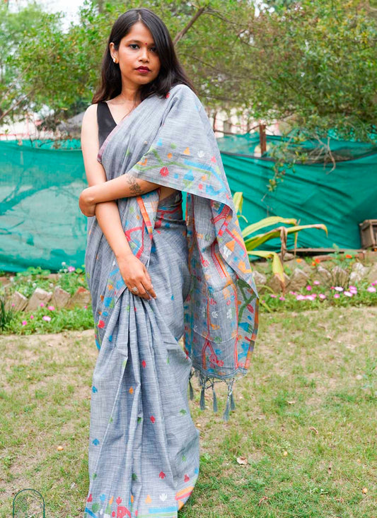 Pure Linen Jamdani Saree