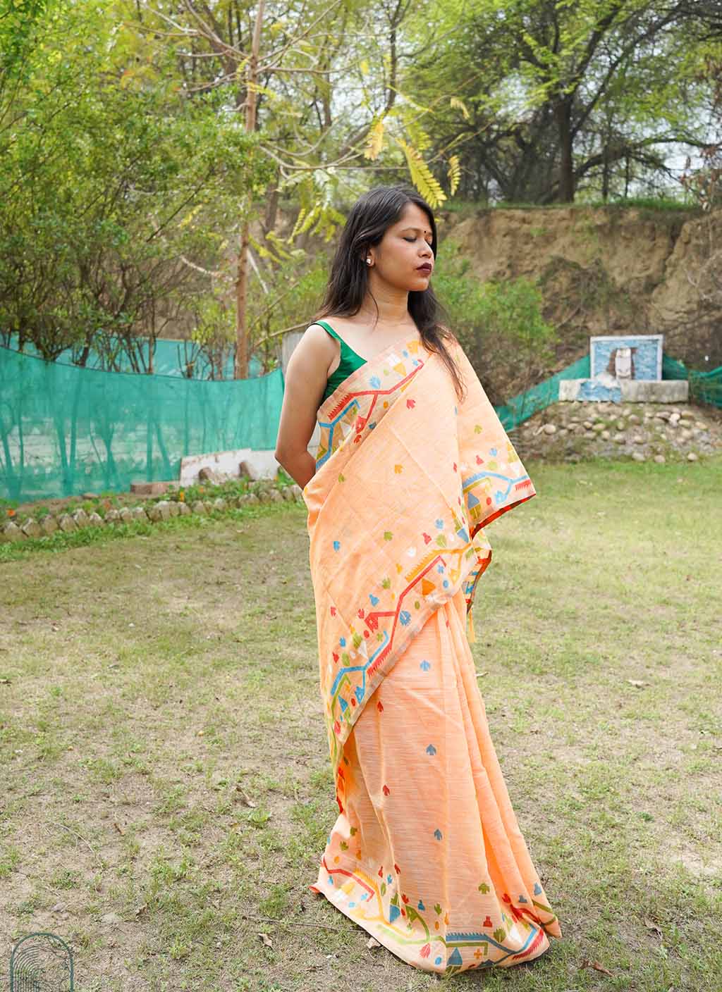 Pure Linen Jamdani Saree