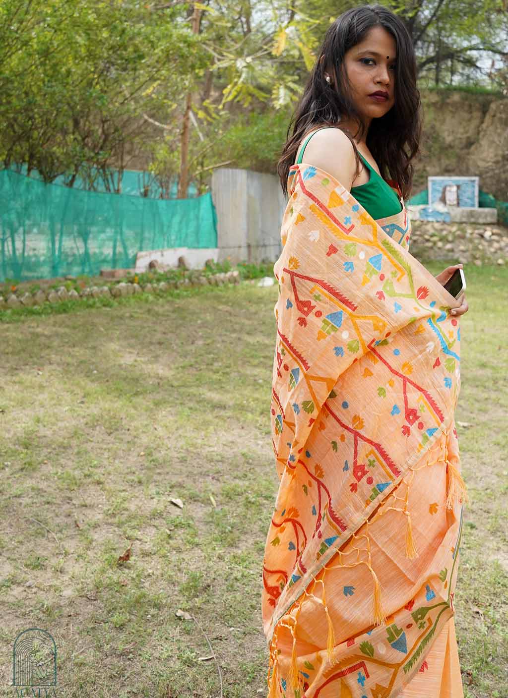 Pure Linen Jamdani Saree