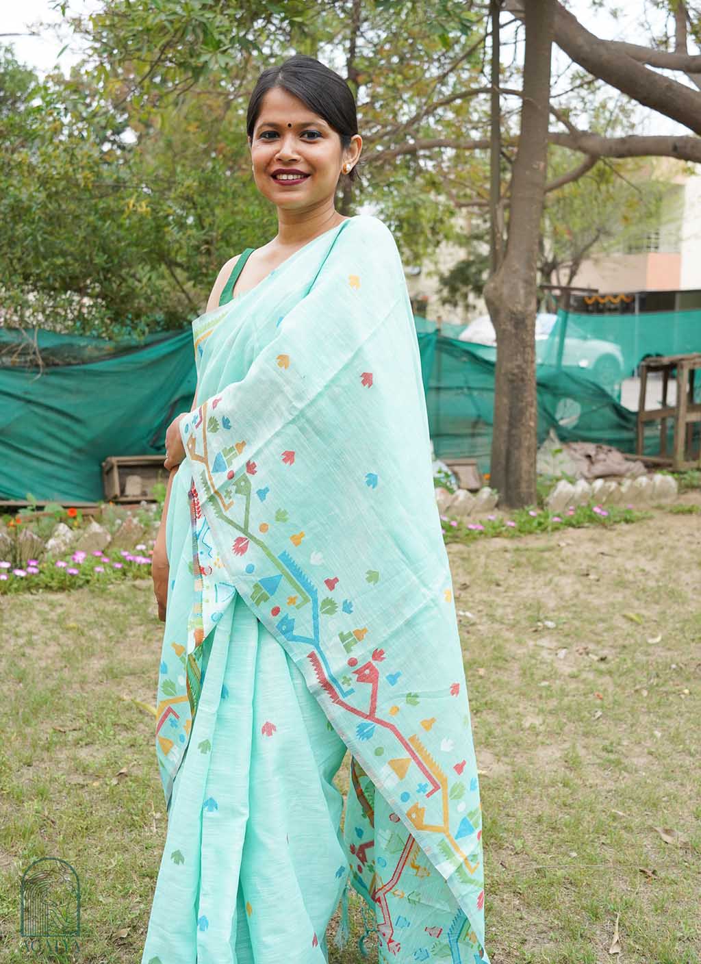 Pure Linen Jamdani Saree