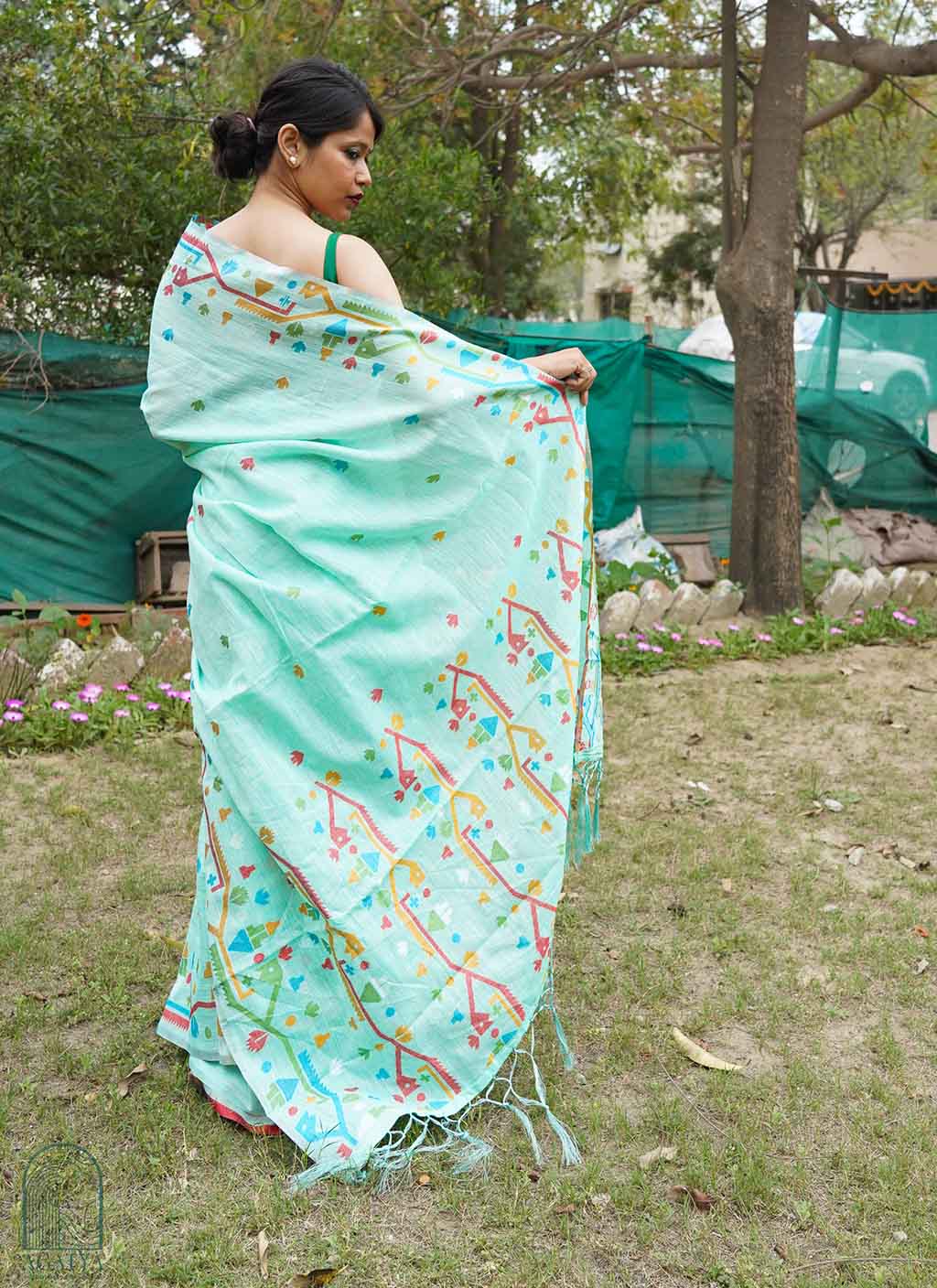 Pure Linen Jamdani Saree