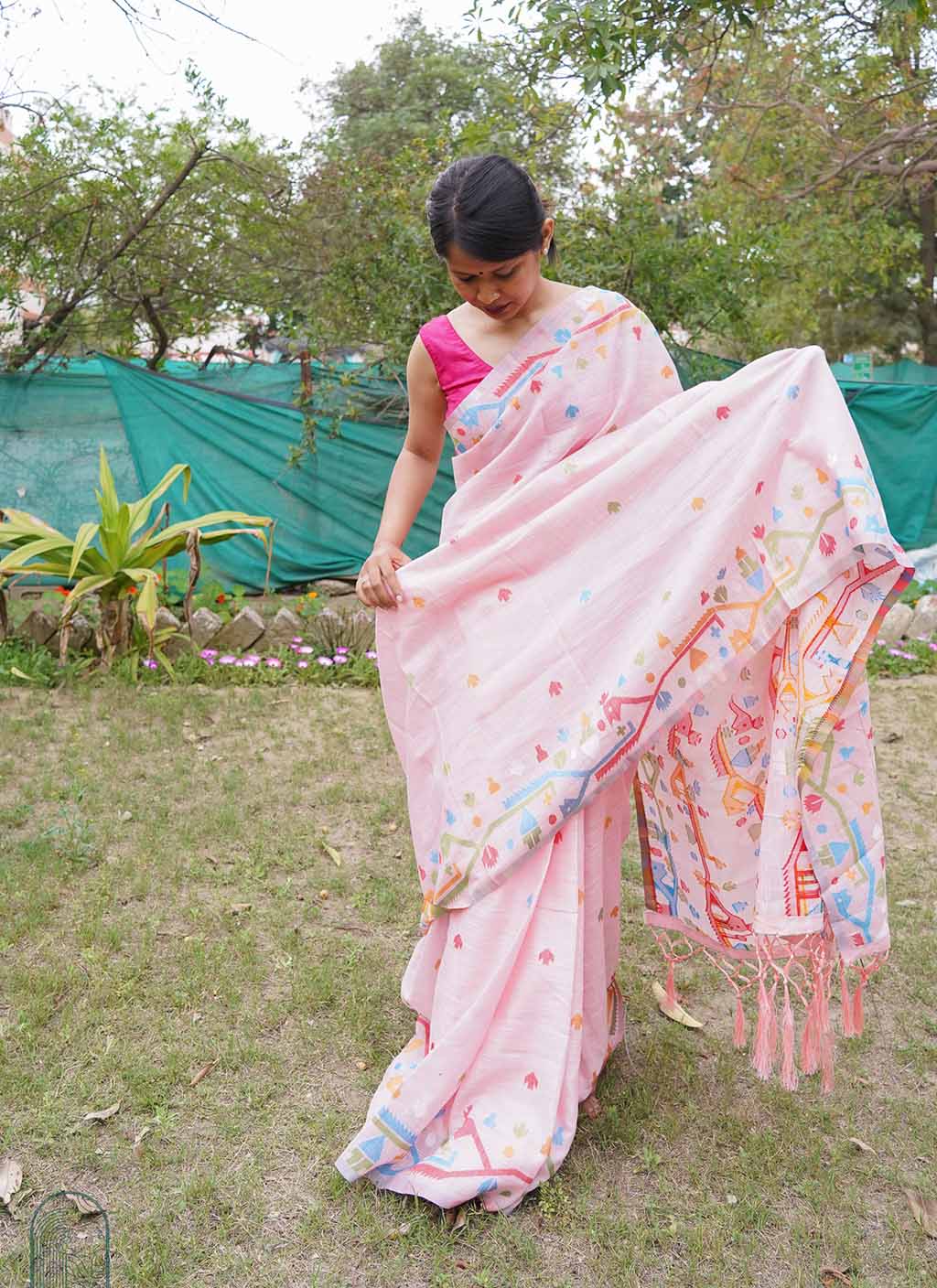 Pure Linen Jamdani Saree