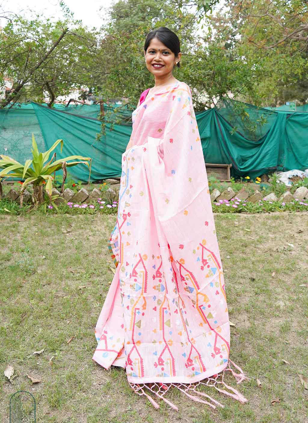 Pure Linen Jamdani Saree