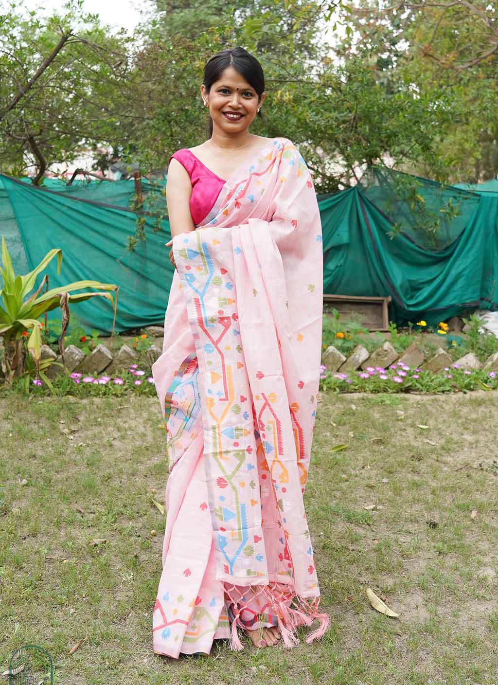 Pure Linen Jamdani Saree