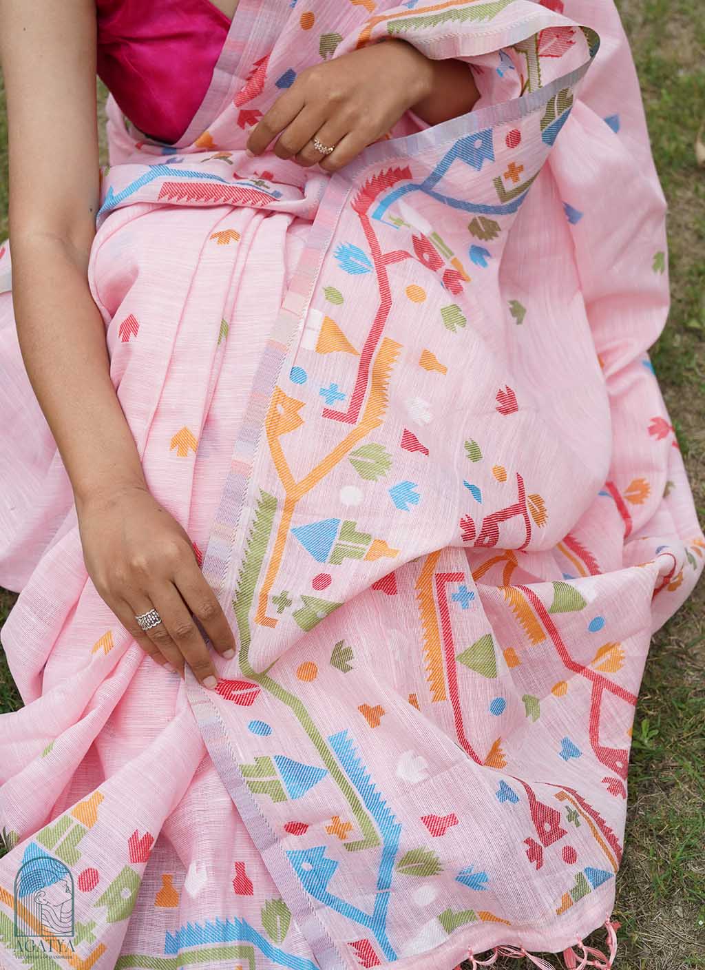 Pure Linen Jamdani Saree