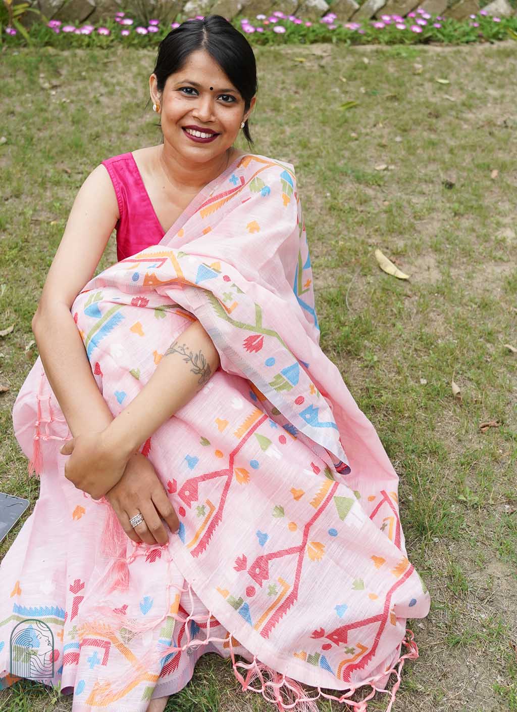 Pure Linen Jamdani Saree