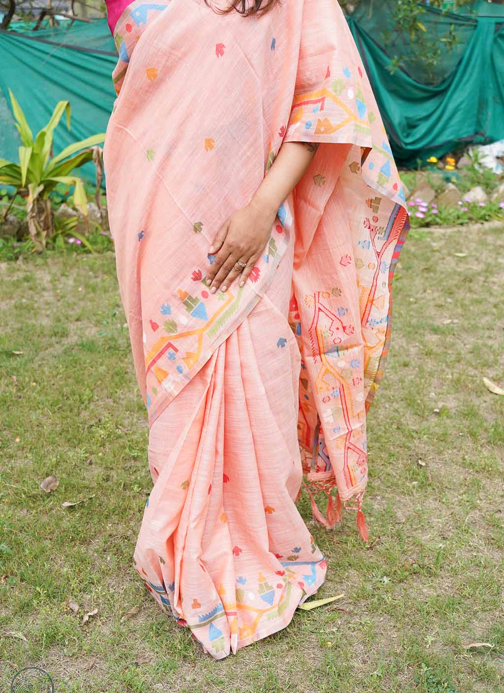Pure Linen Jamdani Saree