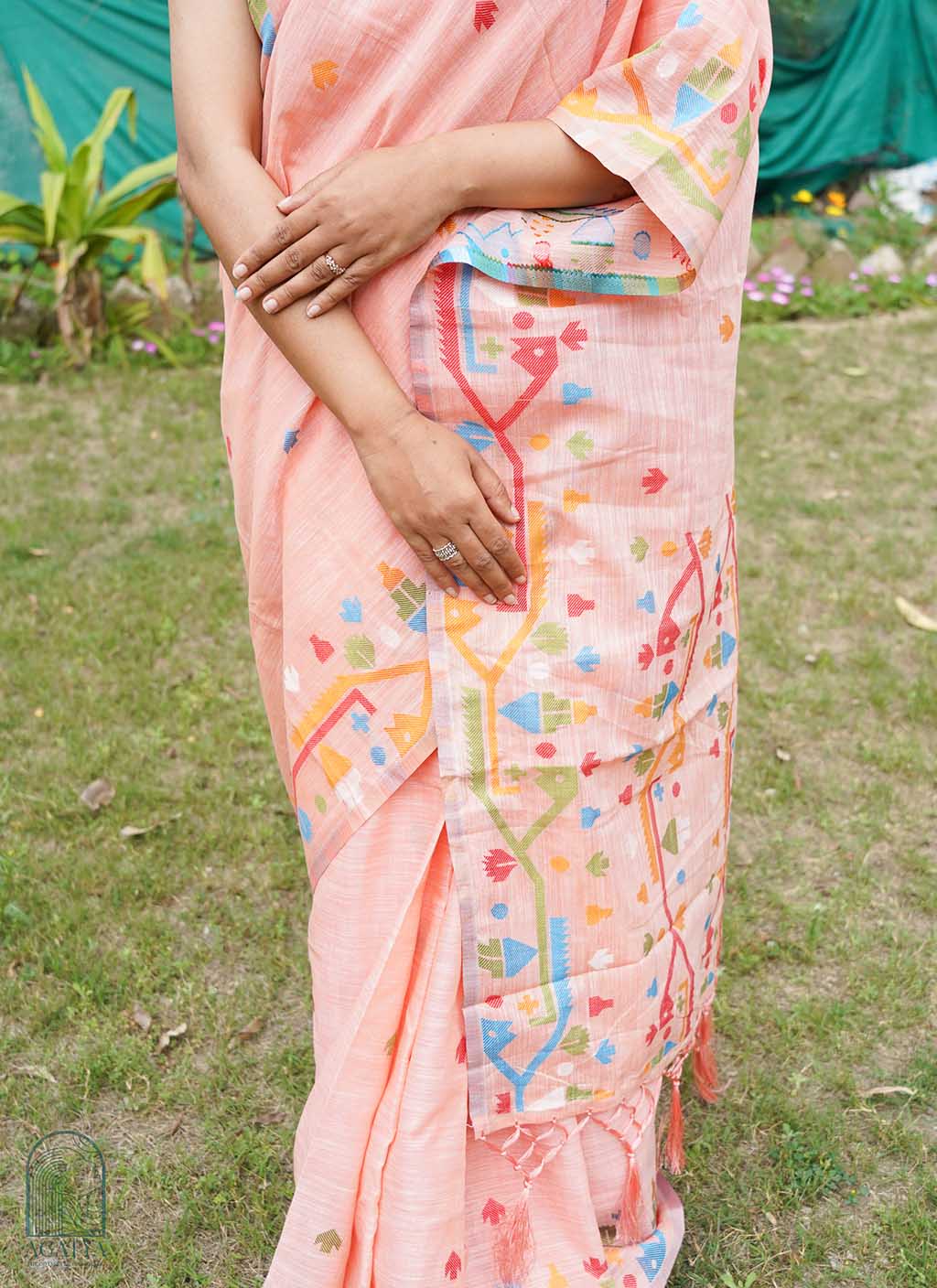Pure Linen Jamdani Saree