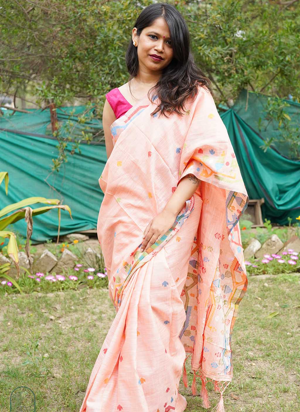 Pure Linen Jamdani Saree