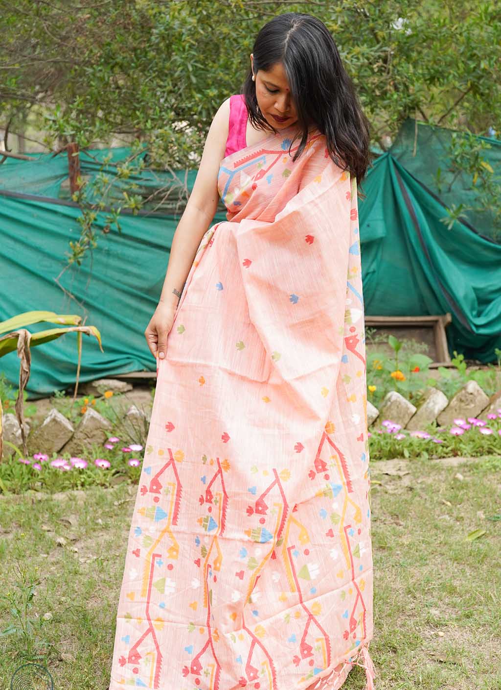 Pure Linen Jamdani Saree