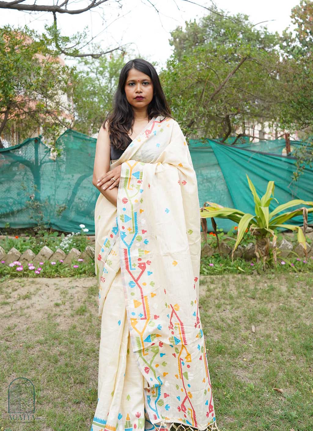 Pure Linen Jamdani Saree