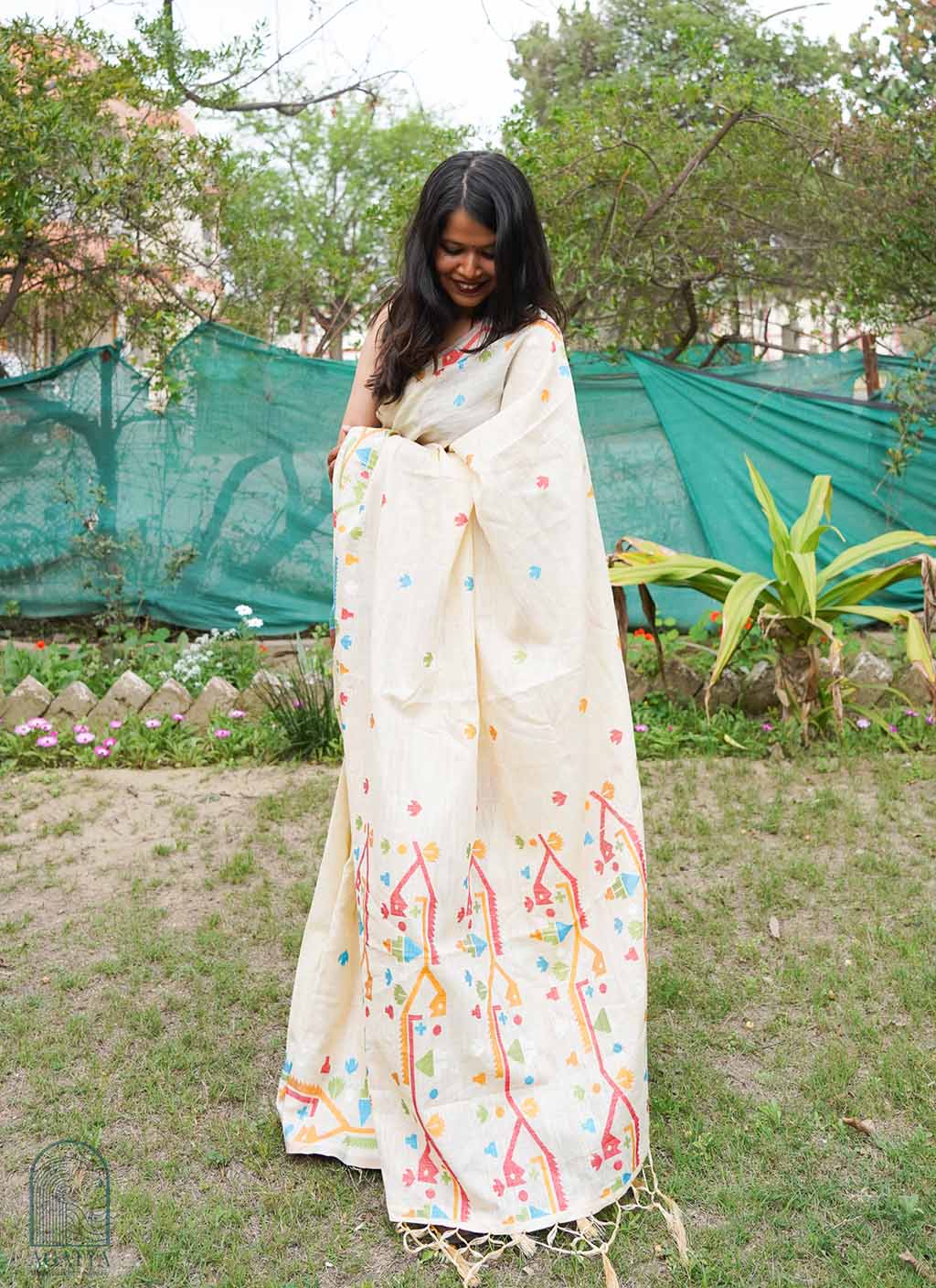 Pure Linen Jamdani Saree
