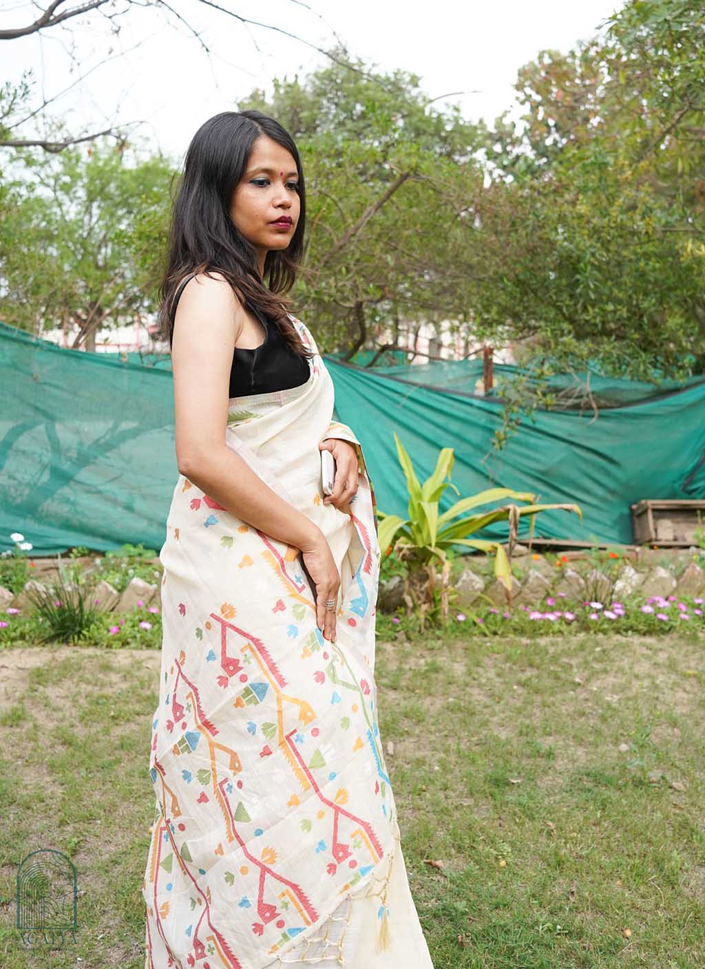 Pure Linen Jamdani Saree