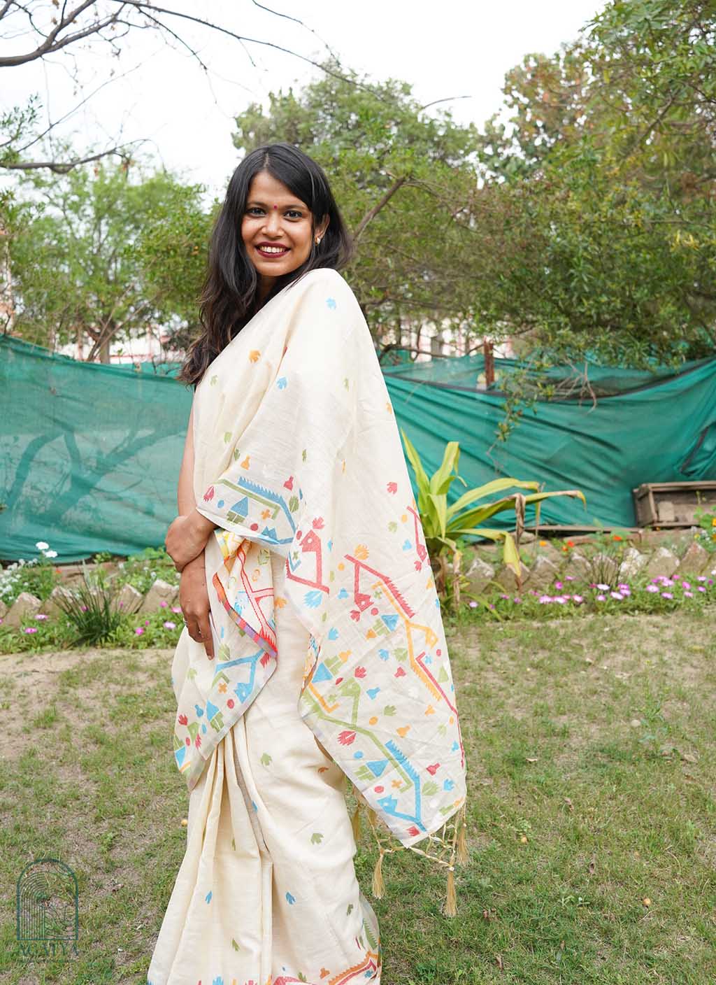 Pure Linen Jamdani Saree