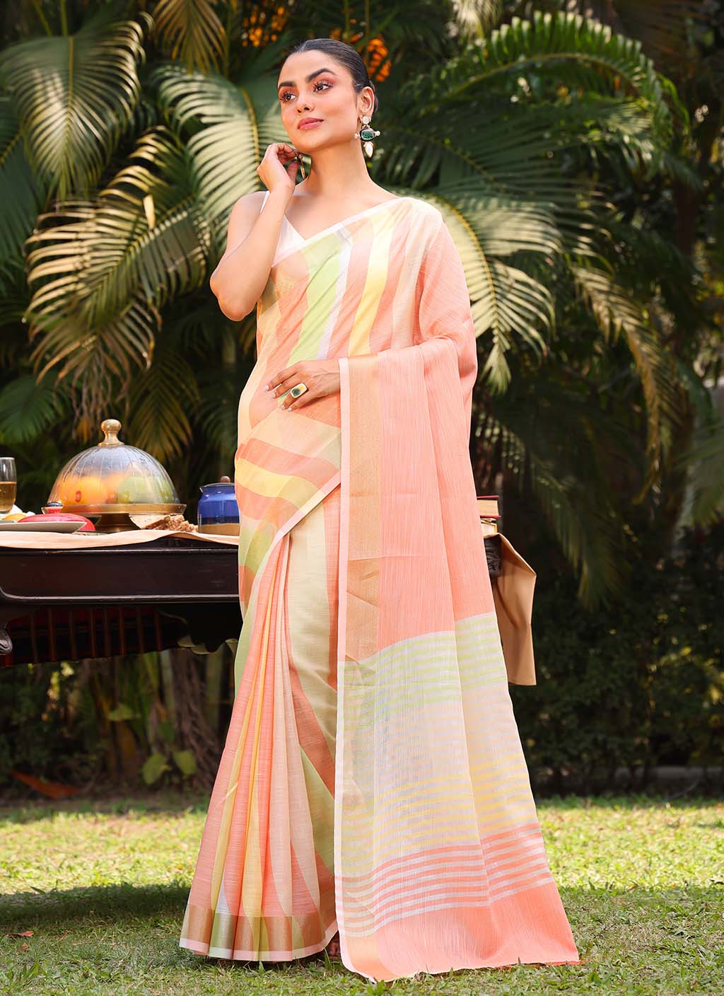 Linen Silk Stripe Saree
