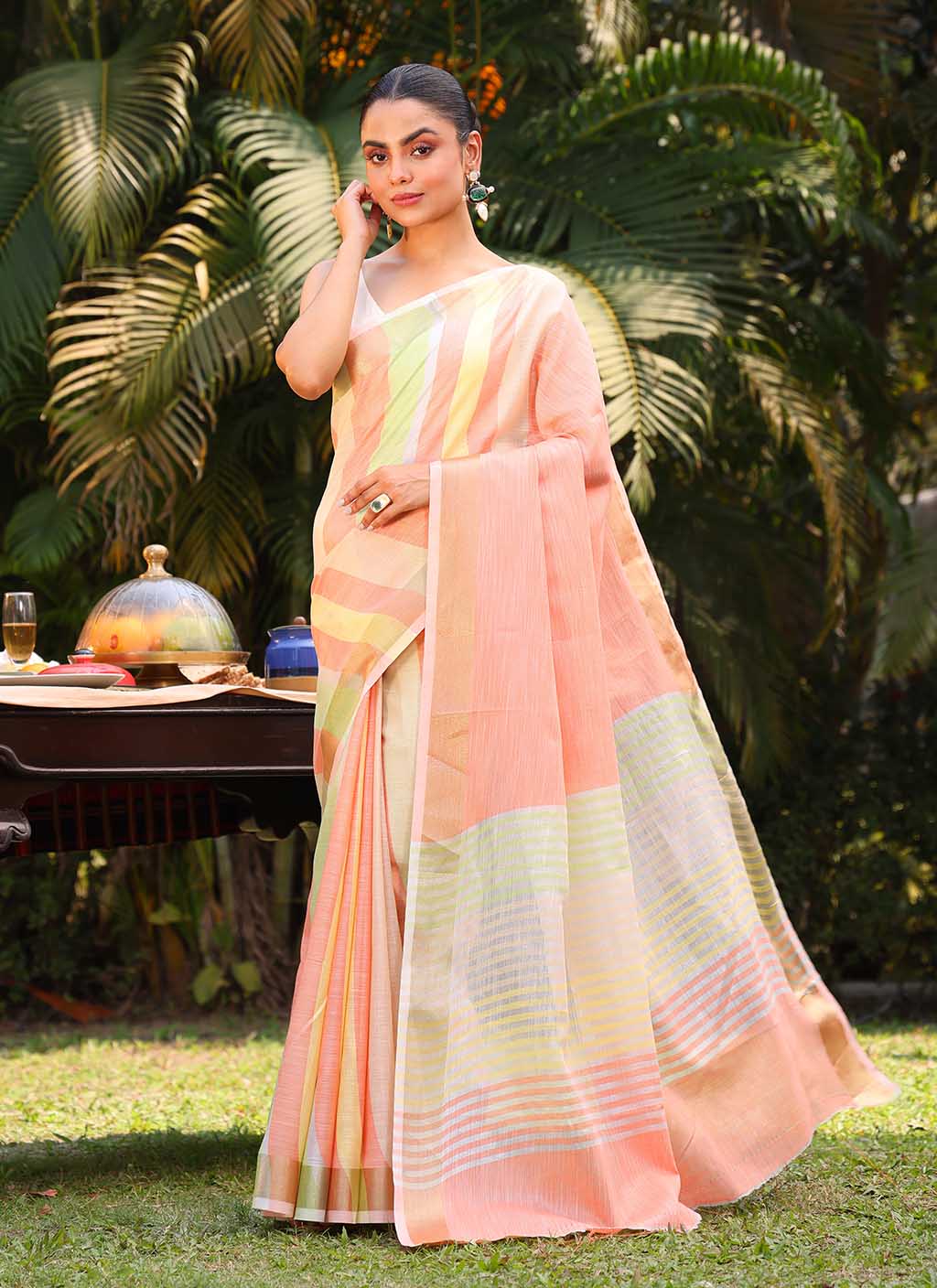 Linen Silk Stripe Saree