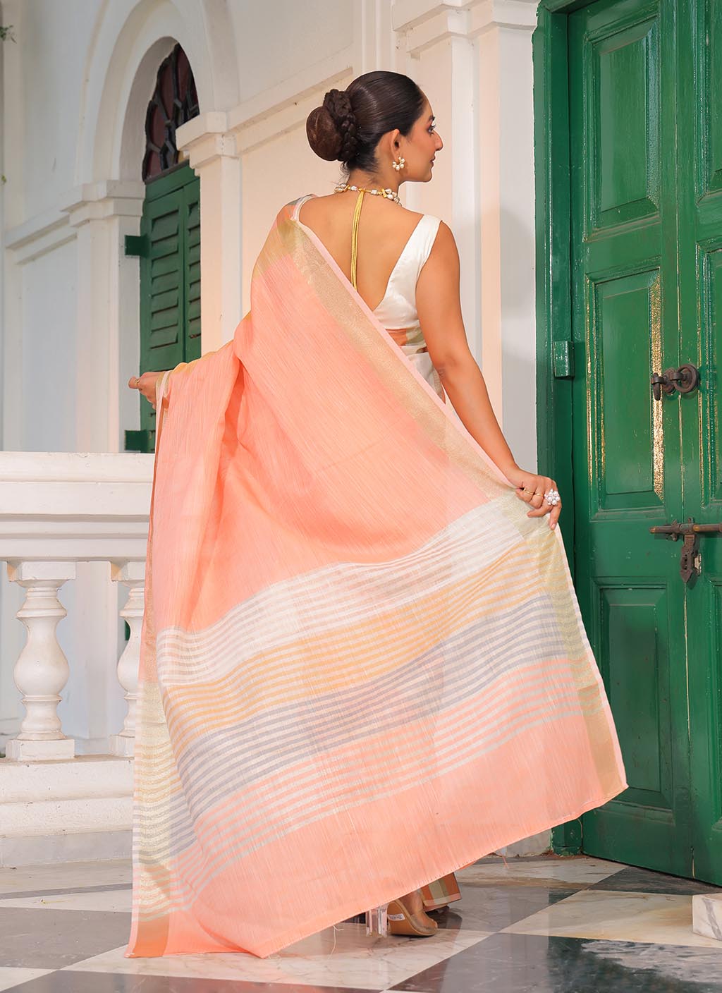 Linen Silk Stripe Saree