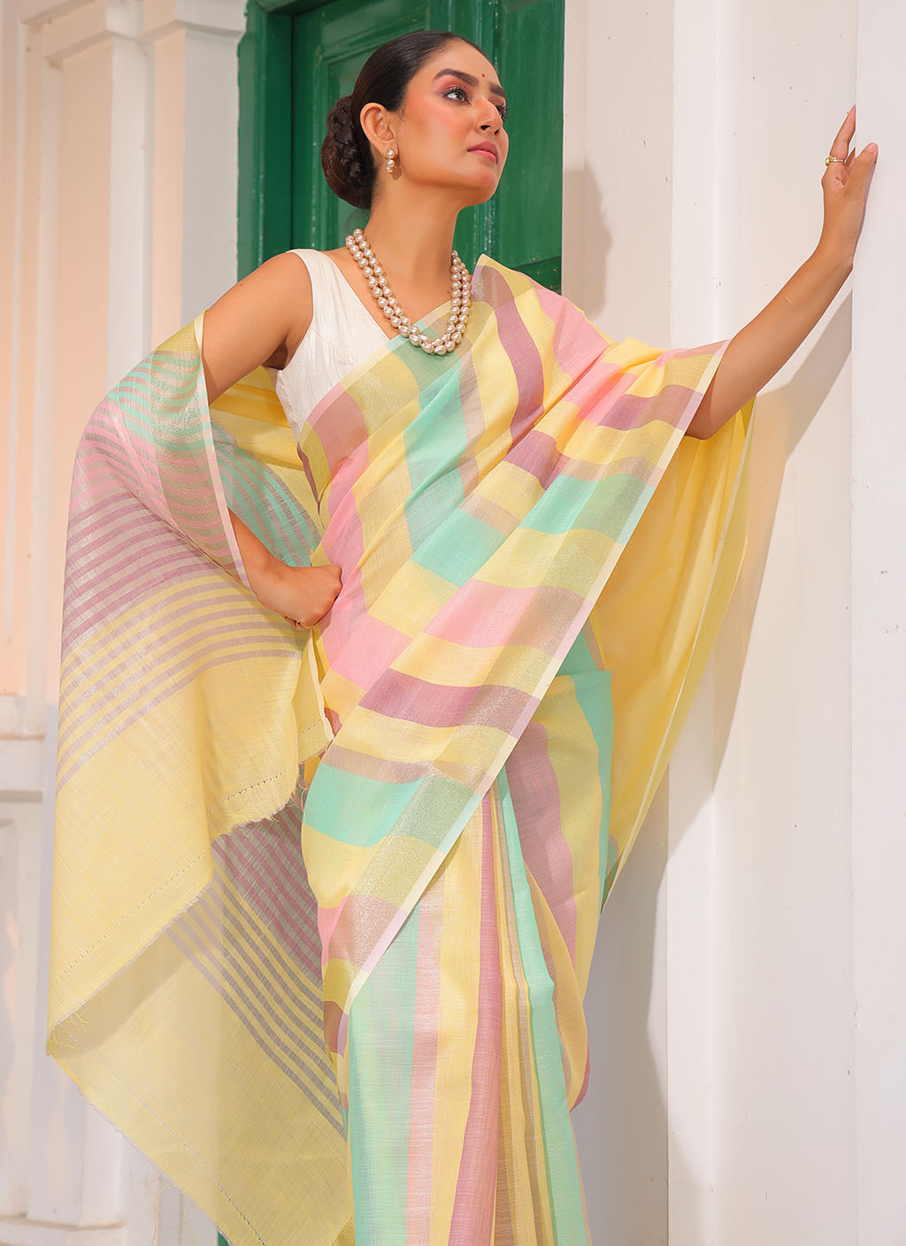 Linen Silk Stripe Saree