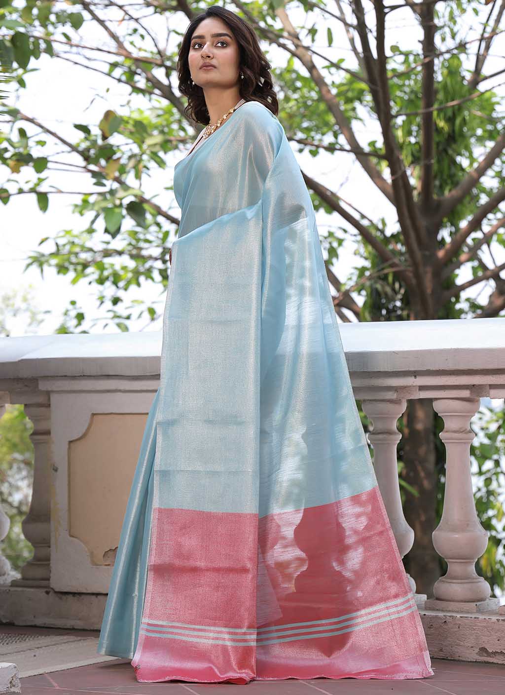 Pure Plain Tissue Silk Saree
