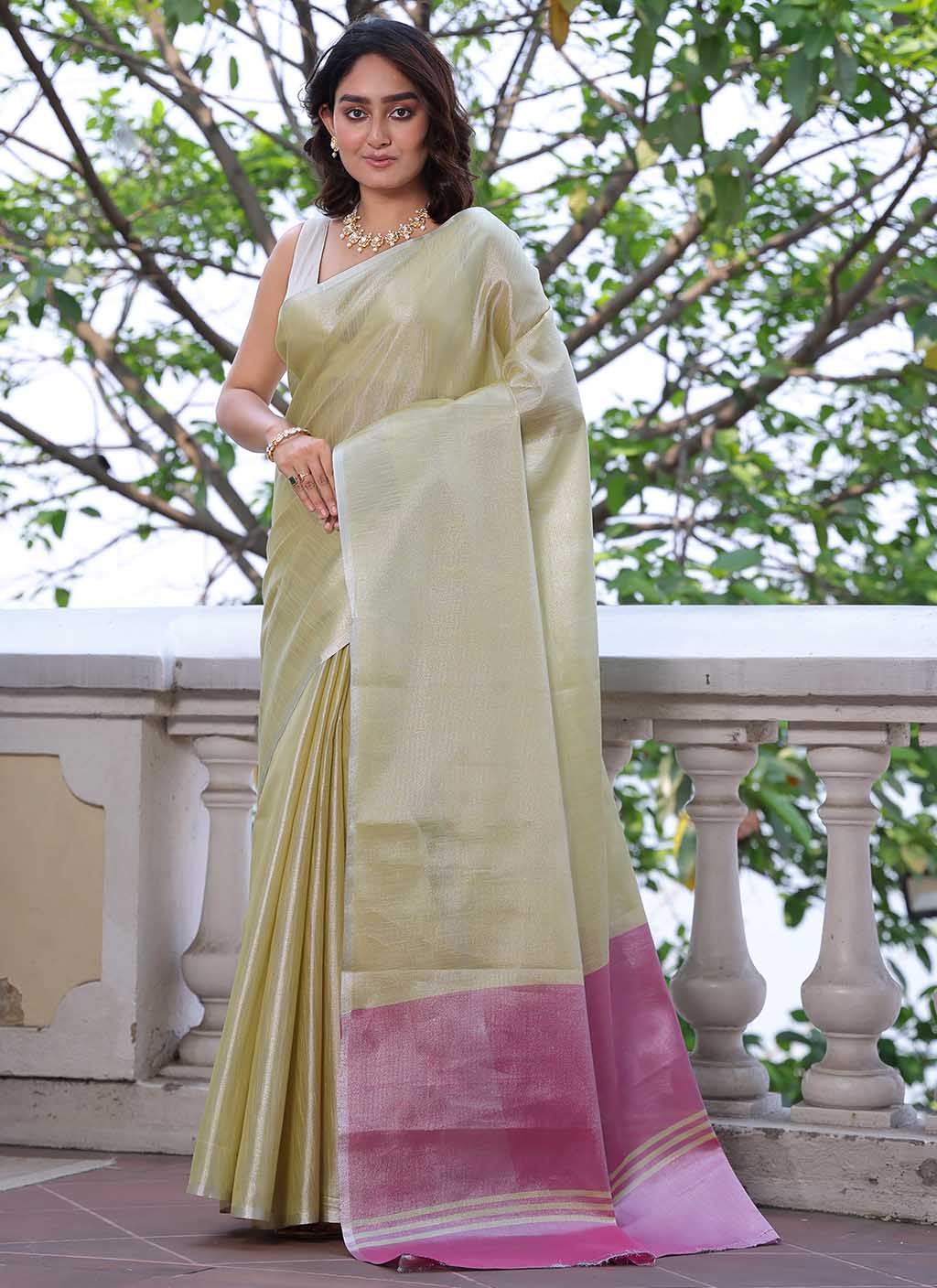 Pure Plain Tissue Silk Saree