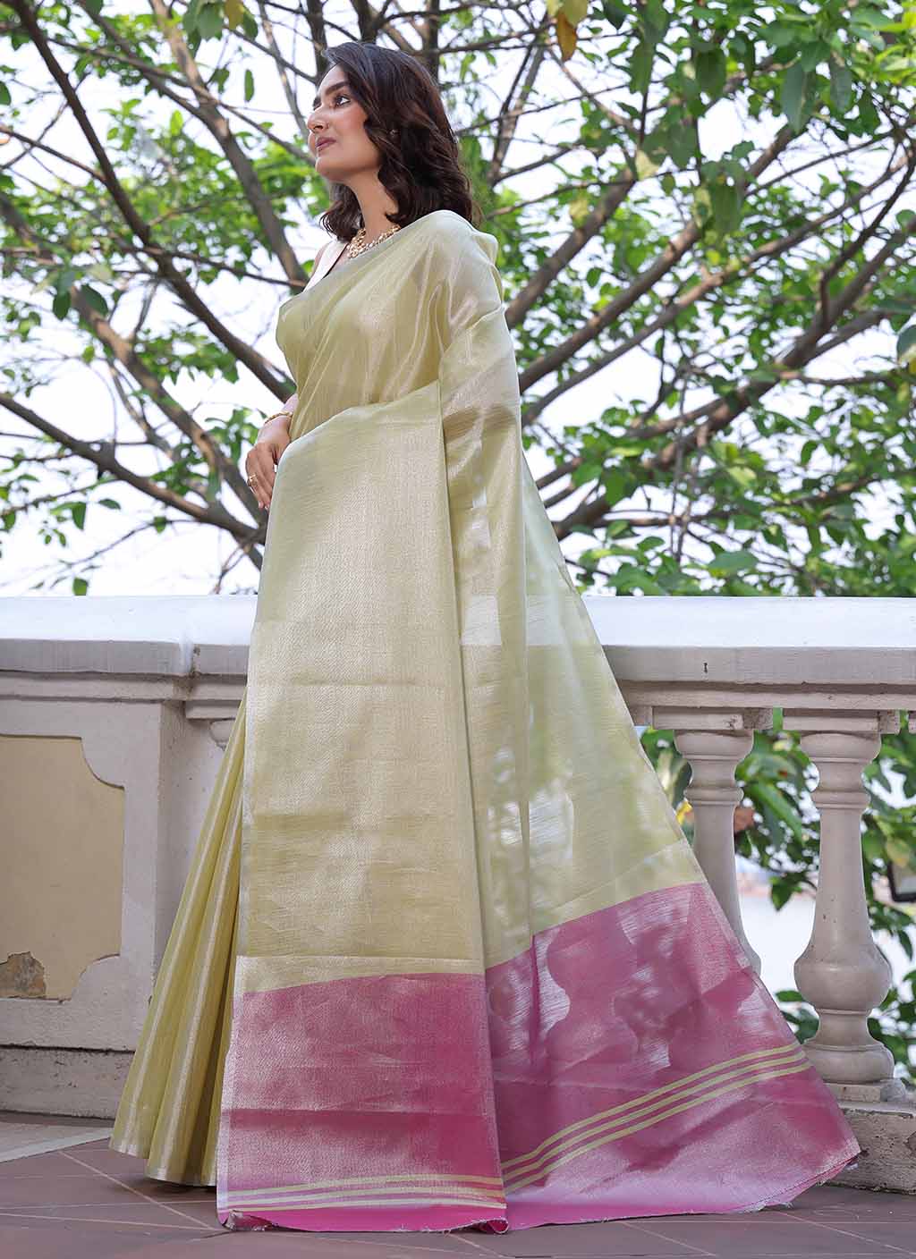 Pure Plain Tissue Silk Saree