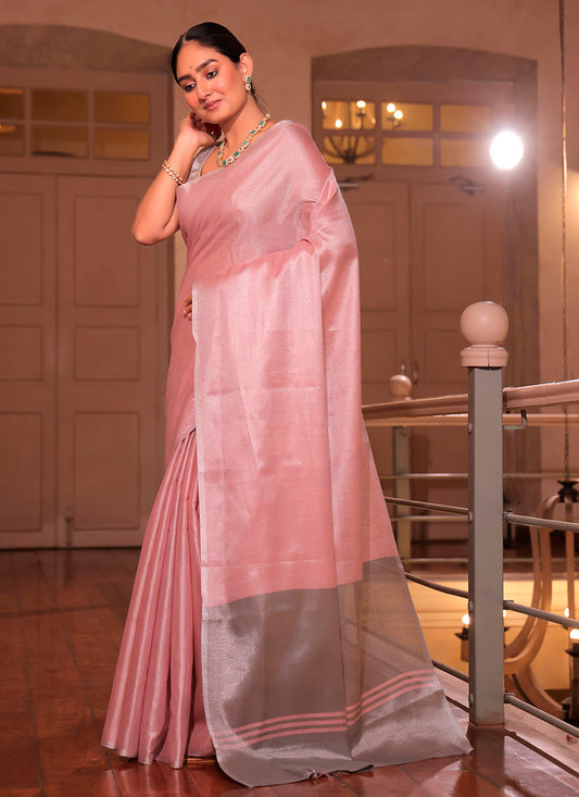 Pure Plain Tissue Silk Saree