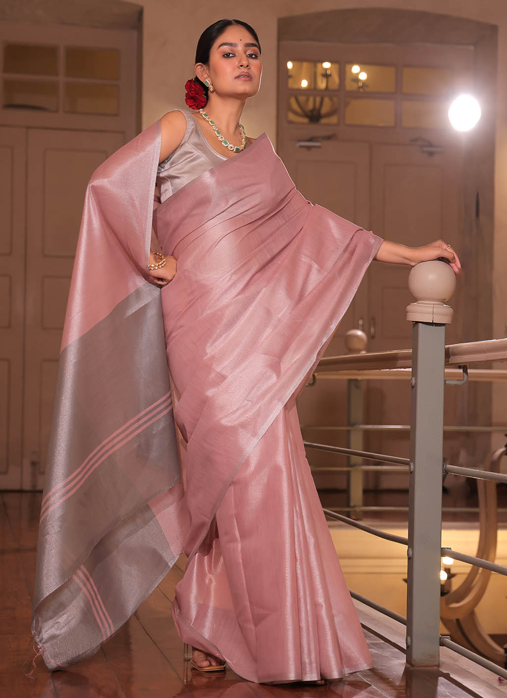 Pure Plain Tissue Silk Saree