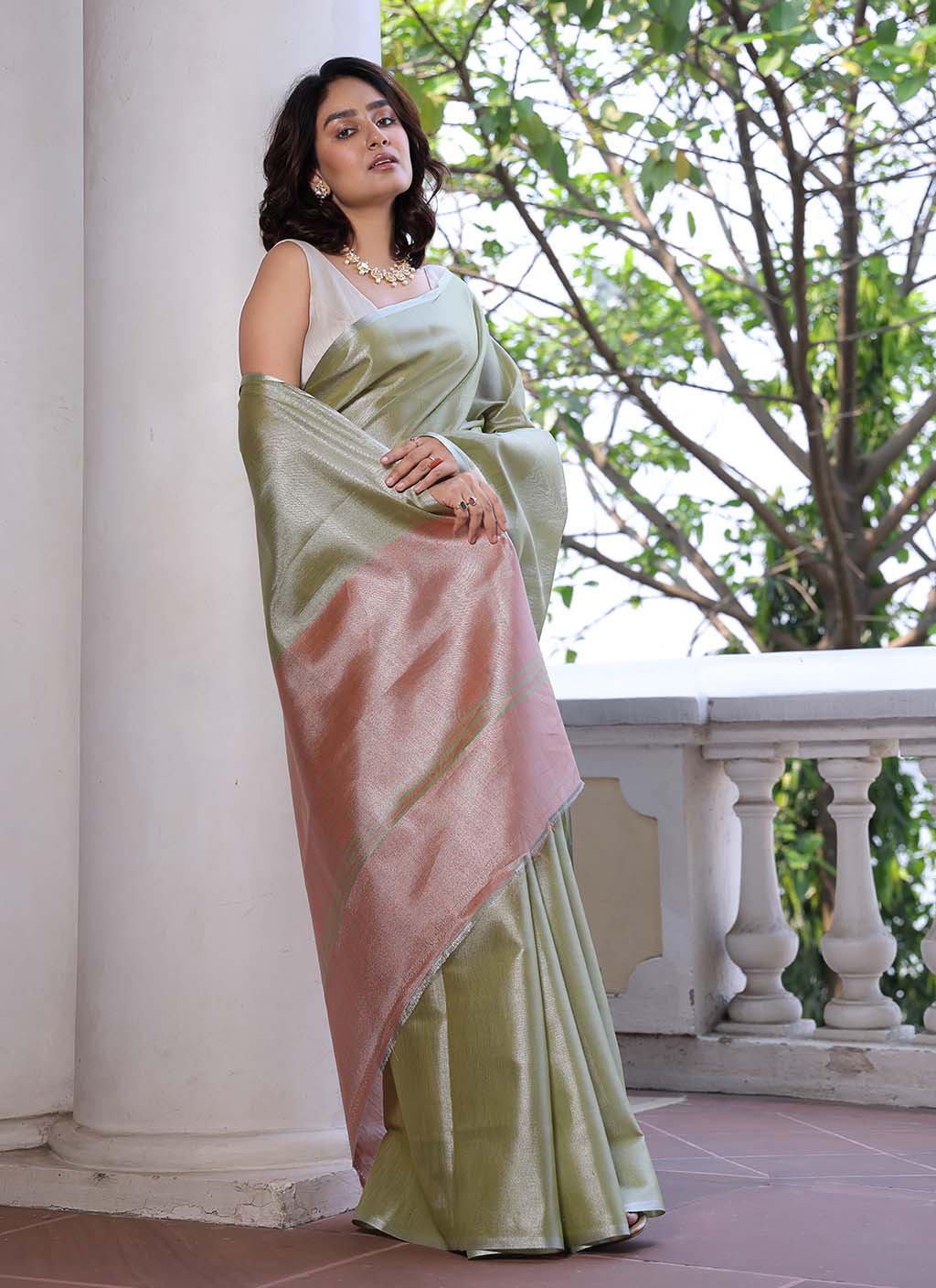 Pure Plain Tissue Silk Saree