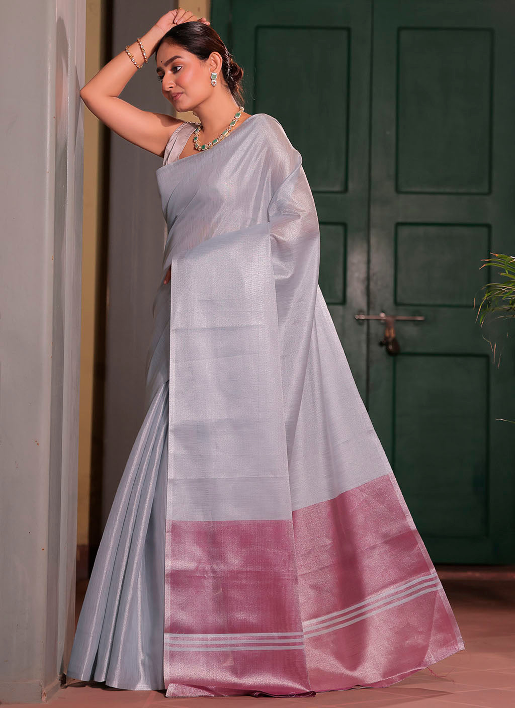 Pure Plain Tissue Silk Saree