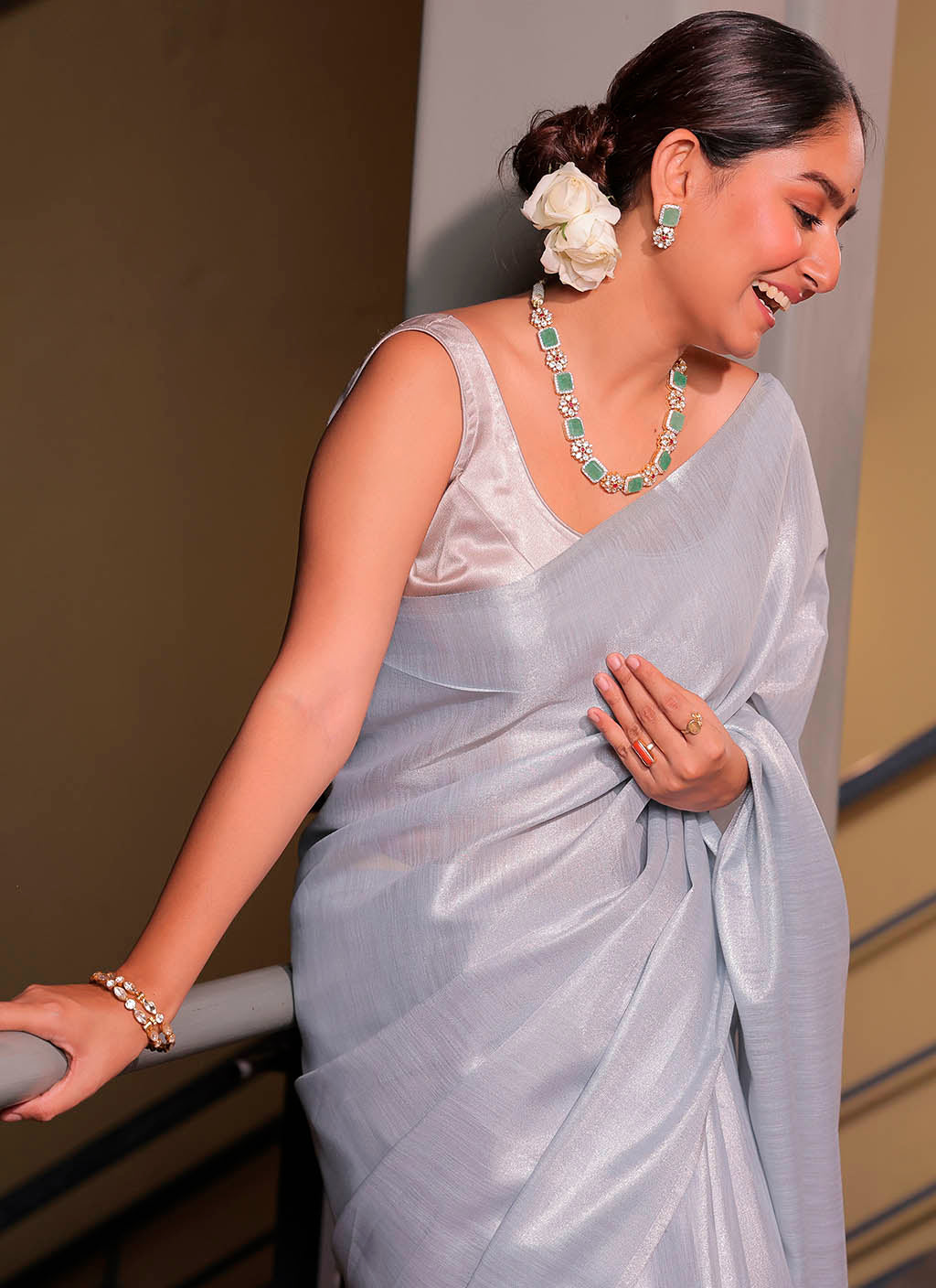 Pure Plain Tissue Silk Saree