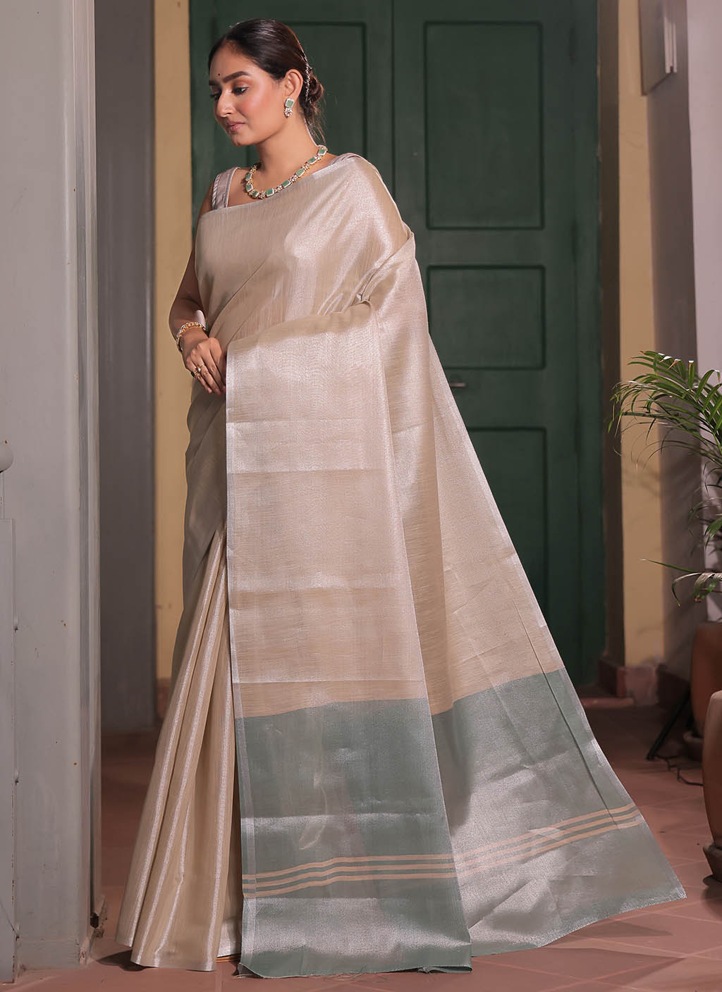Pure Plain Tissue Silk Saree