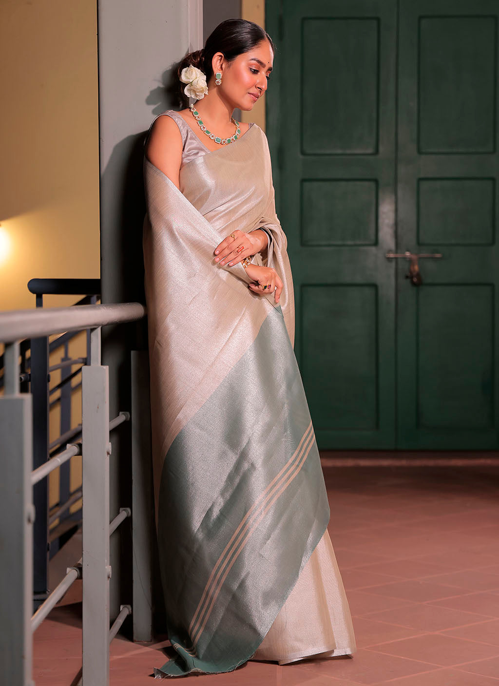 Pure Plain Tissue Silk Saree