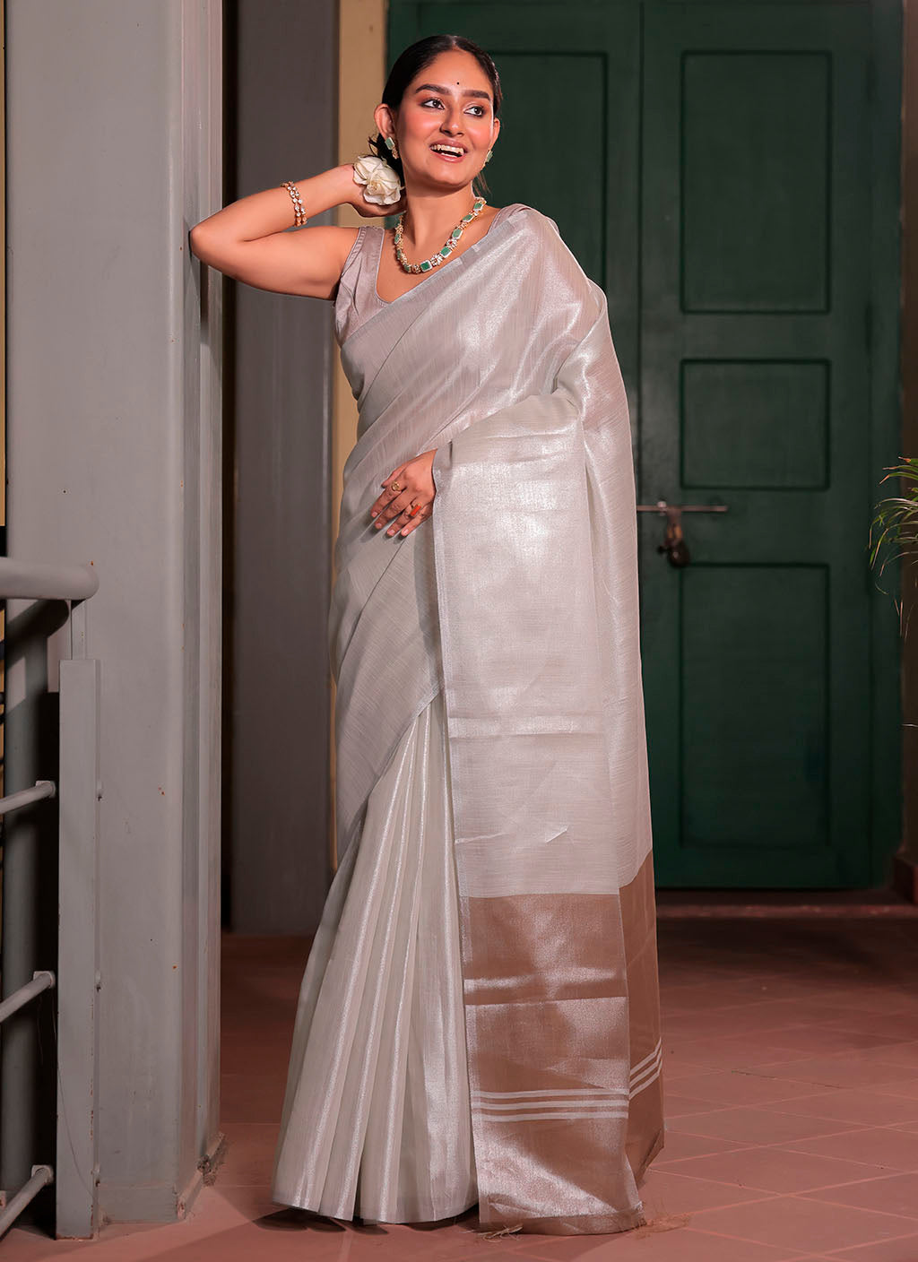 Pure Plain Tissue Silk Saree