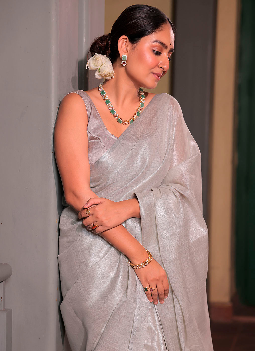 Pure Plain Tissue Silk Saree