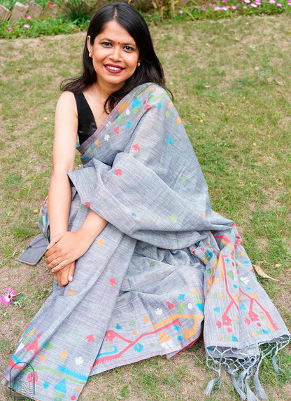 Pure Linen Jamdani Saree