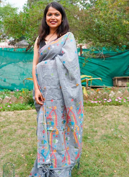 Pure Linen Jamdani Saree