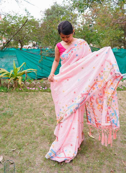 Pure Linen Jamdani Saree