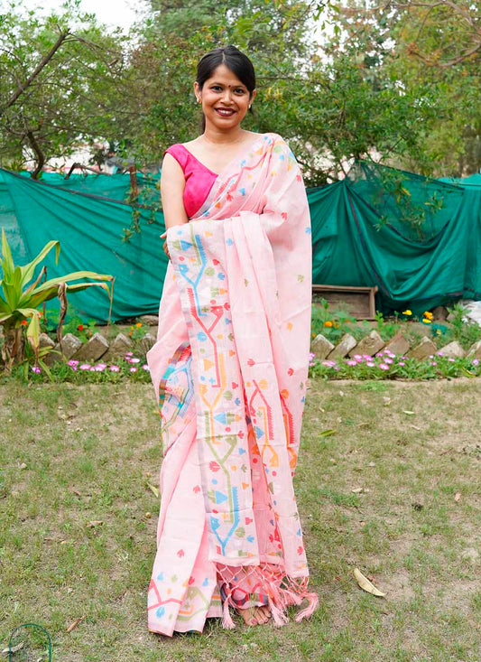 Pure Linen Jamdani Saree