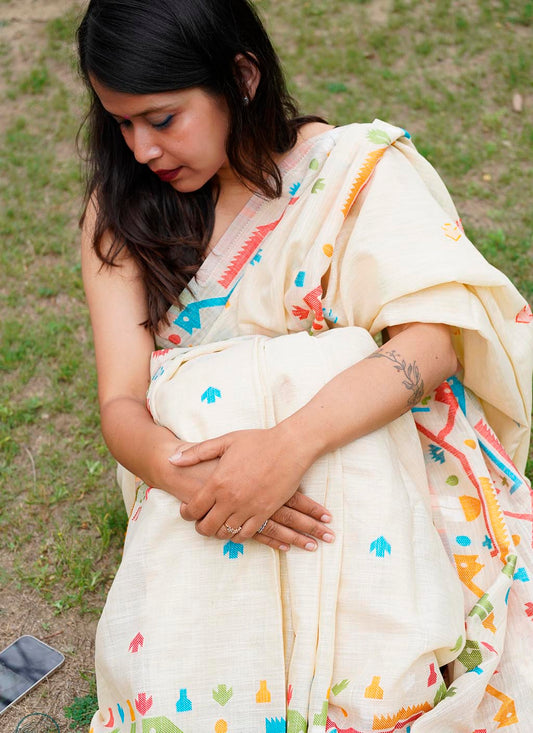 Pure Linen Jamdani Saree