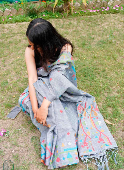 Pure Linen Jamdani Saree