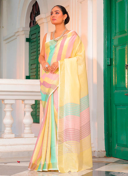 Linen Silk Stripe Saree