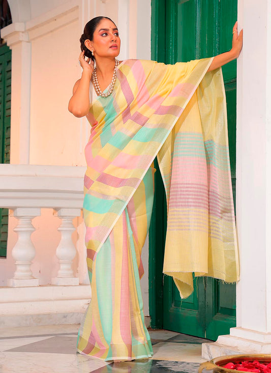 Linen Silk Stripe Saree