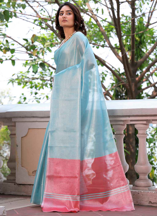 Pure Plain Tissue Silk Saree