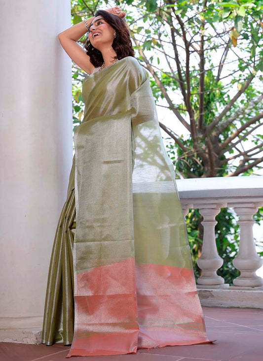 Pure Plain Tissue Silk Saree