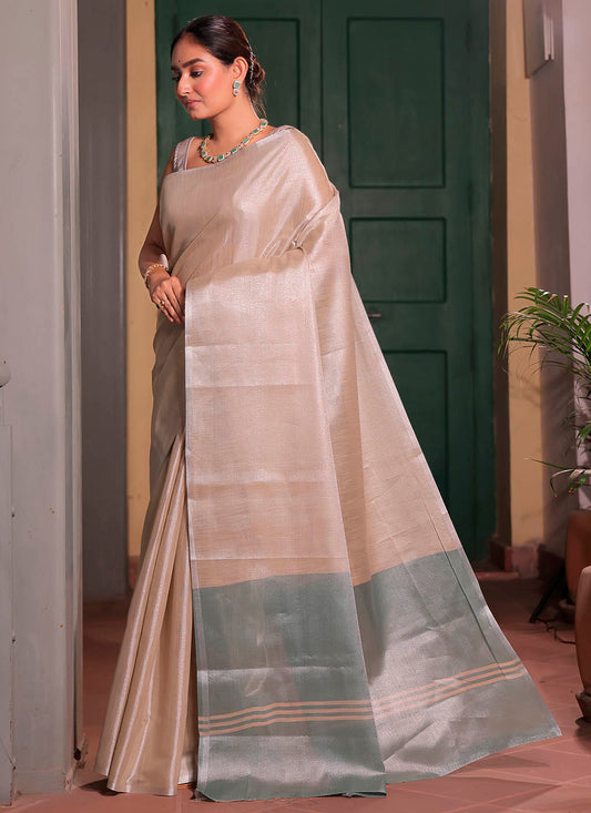 Pure Plain Tissue Silk Saree