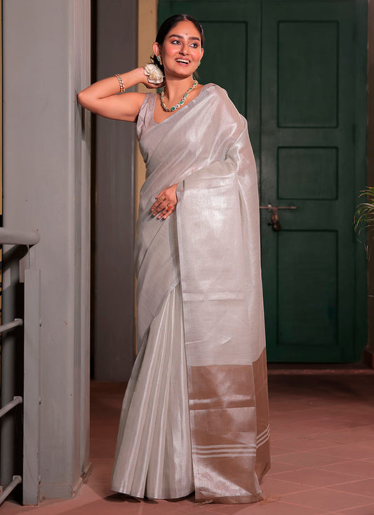 Pure Plain Tissue Silk Saree